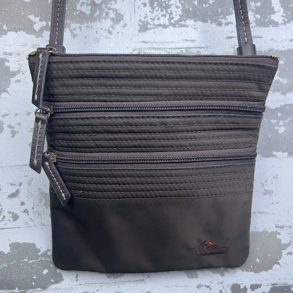 Dooney Bourke Brown Nylon North South Triple Zipper Crossbody Shoulder Bag - Picture 1 of 14